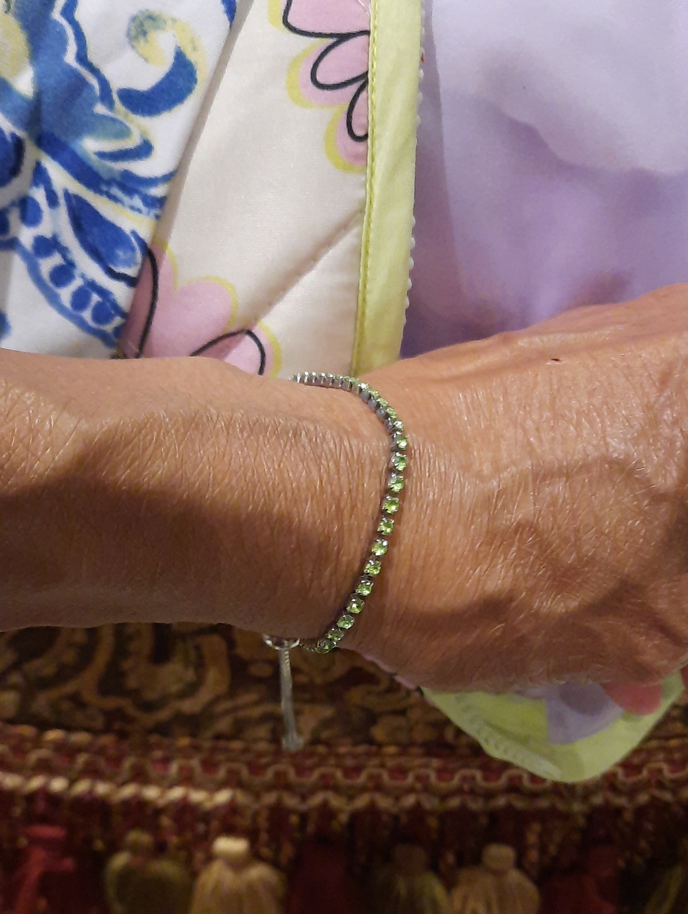 NEW AUGUST BIRTHSTONE PERIDOT CRYSTAL BOLO BRACELET RHODIUM OVER STAINLESS STEEL